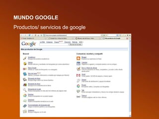 MUNDO GOOGLE Productos/ servicios de google 