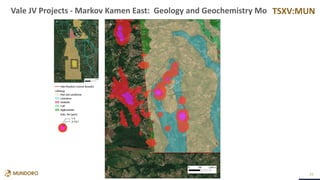 TSXV:MUN
25
Vale JV Projects - Markov Kamen East: Geology and Geochemistry Mo
 