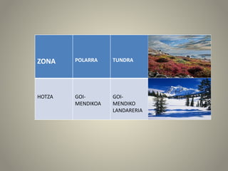 ZONA POLARRA TUNDRA
HOTZA GOI-
MENDIKOA
GOI-
MENDIKO
LANDARERIA
 