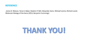 REFERENCE
.James D. Watson, Tania A. Baker, Stephen P. Bell, Alexander Gann, Michael Levine, Richard Losick-
Molecular Biology of the Gene (2013, Benjamin Cummings)
 