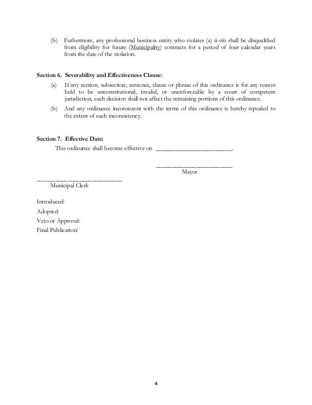 Sample municipal PaytoPlay ordinance The Citizens Campaign