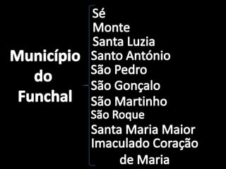 SéMonteSanta LuziaMunicípiodo FunchalSanto AntónioSão PedroSão GonçaloSão MartinhoSão RoqueSanta Maria MaiorImaculado Coraçãode Maria