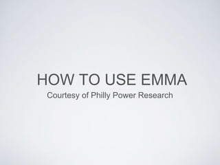 HOW TO USE EMMA
Courtesy of Philly Power Research
 