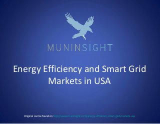 Energy Efficiency and Smart Grid
Markets in USA
Original can be found on http://www.muninsight.com/energy-efficiency-smart-grid-markets-usa
 
