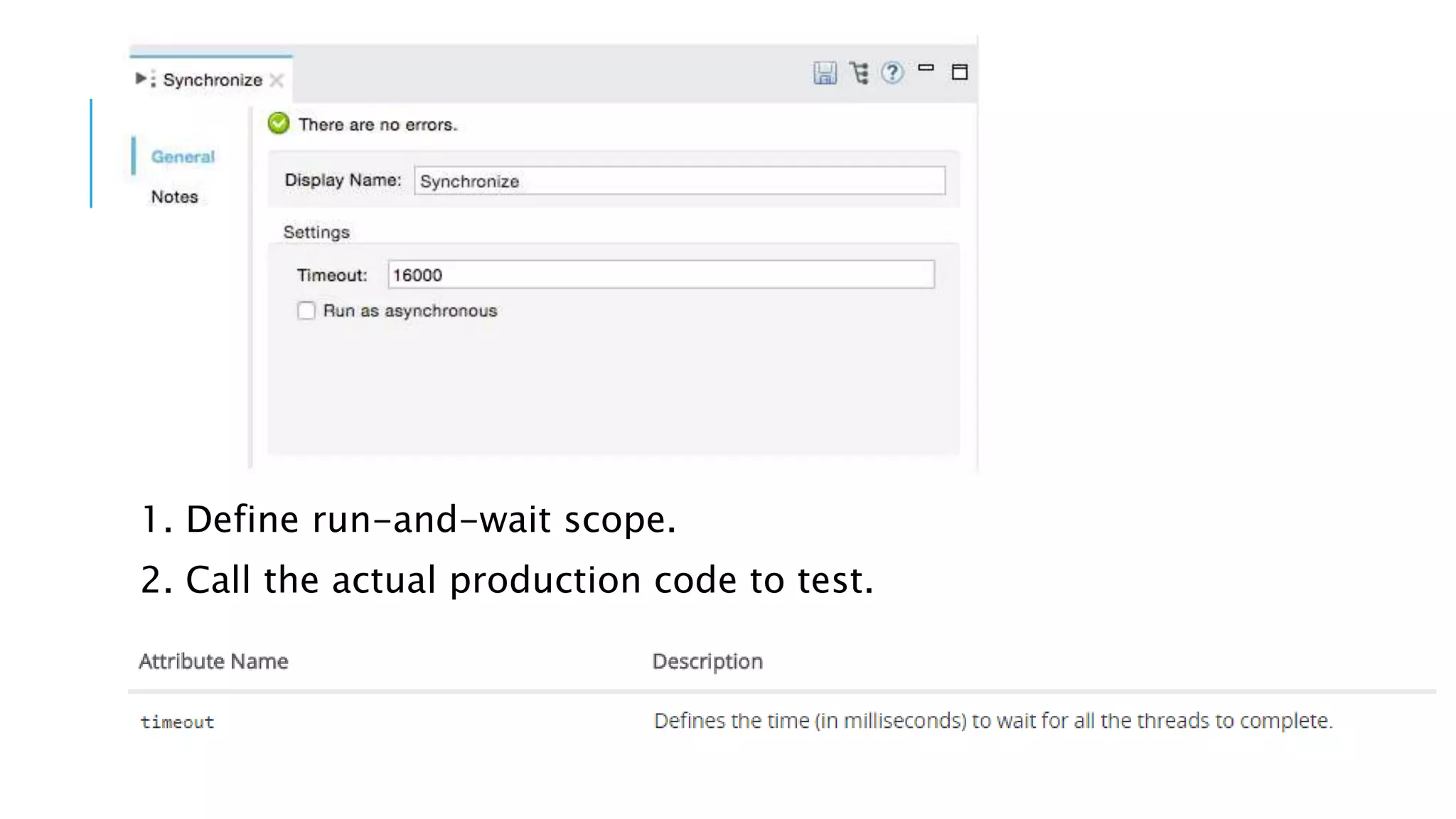 1. Define run-and-wait scope.
2. Call the actual production code to test.