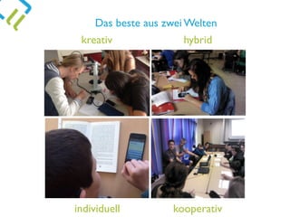 kreativ
individuell
hybrid
kooperativ
Das beste aus zwei Welten
 