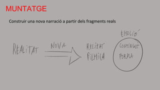 MUNTATGE
Construir una nova narració a partir dels fragments reals
 
