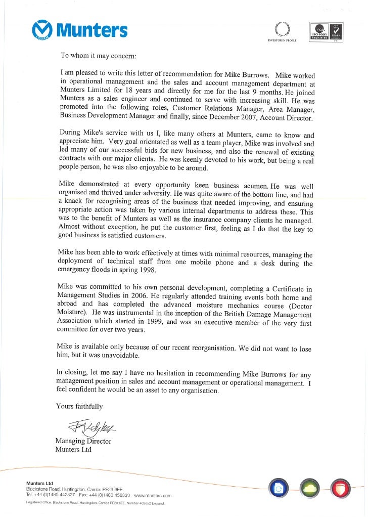reference letter for managing director