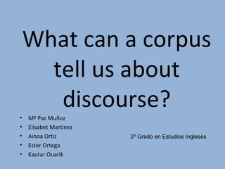 What can a corpus tell us about discourse? ,[object Object],[object Object],[object Object],[object Object],[object Object],2º Grado en Estudios Ingleses 