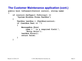 Text Box Maintenance C# Tutorial MSM_Murach chapter-19-slides | PPT