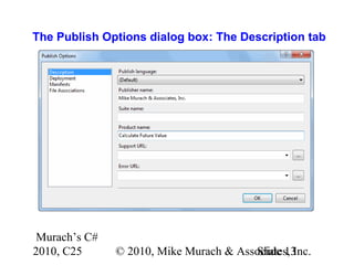 Murach’s C#
2010, C25 © 2010, Mike Murach & Associates, Inc.Slide 13
The Publish Options dialog box: The Description tab
 