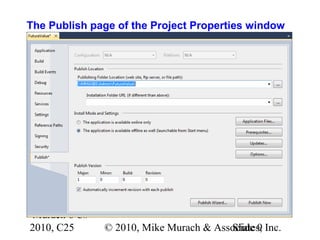 Murach’s C#
2010, C25 © 2010, Mike Murach & Associates, Inc.Slide 9
The Publish page of the Project Properties window
 