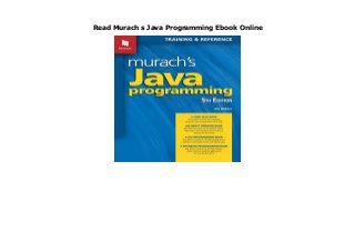 Read Murach s Java Programming Ebook Online
? PREMIUM EBOOK Murach s Java Programming (Joel Murach) ? Download and stream more than 10,000 movies, e-books, audiobooks, music tracks, and pictures ?Adsimple access to all content ? Quick and secure with high-speed downloads ? No datalimit ?You can cancel at any time during the trial ? Download now : https://sugandilospotrtr454.blogspot.com.au/?book=1943872074 ? Book discription : none
 