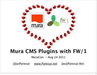 Mura CMS Plugins with FW/1
              MuraCon - Aug 24 2011

@JasPanesar    www.Panesar.net   Jas@Panesar.Net
 