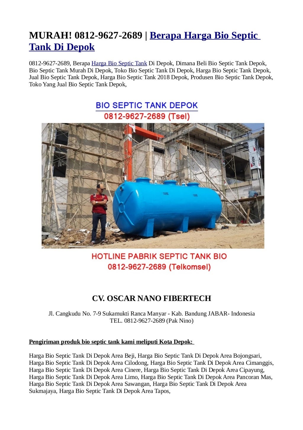Murah! 0812 9627-2689 | berapa harga bio septic tank di depok