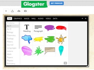 Após	acessar	o	site	h.ps://edu.glogster.com/login,		faça	seu	cadastro	
ou	digite	seu	login	e	senha,	caso	tenha	cadastro.	
 