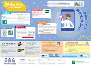 Diseño y maquetación mural:
EIS Methods SL
Impresión: Tecnographic
D.L.: SE-870 - 1994
, SL
Contacto del mural
600 160 431
muraljoven.iaj@juntadeandalucia.es
C/General Tamayo, 23 Bajo-04001-Almería
Tfno.: 950 00 66 00. Fax: 950 00 66 20
Email: informacion.al.iaj@juntadeandalucia.es
Plaza Candelaria, 6-11005- Cádiz
Tfno.: 956 00 75 00. Fax: 956 00 75 20
Email: informacion.ca.iaj@juntadeandalucia.es
ALMERIA
CÁDIZ
C/Adarve, 2-14001-Córdoba
Tfno.: 957 35 22 40. Fax: 957 35 22 41
Email: informacion.co.iaj@juntadeandalucia.es
C/Ancha de Santo Domingo, 1. Casa de los
Girones-18009-Granada
Tfno.: 958 02 58 50. Fax: 958 02 58 70
Email: informacion.gr.iaj@juntadeandalucia.es
GRANADA
C/Rico, 26-21001-Huelva
Tfno.: 959 01 19 50. Fax: 959 01 19 51
Email: informacion.hu.iaj@juntadeandalucia.es
C/Arquitecto Berges, 34A-23007-Jaén
Tfno.: 953 00 19 50. Fax: 953 00 19 70
Email: informacion.ja.iaj@juntadeandalucia.es
JAÉN
C/Carretería, 7-29008-Málaga
Tfno.: 951 04 09 19. Fax: 951 04 09 20
Email: informacion.ma.iaj@juntadeandalucia.es
C/Maese Rodrigo, 1, plta. baja, 41001-Sevilla.
Tfno.: 955 03 63 50. Fax: 955 03 63 73
Email: informacion.se.iaj@juntadeandalucia.es
SEVILLA
SERVICIOS CENTRALES
C/Maese Rodrigo, 1-41001-Sevilla
Tfno.: 955 03 57 00
Correo de información juvenil:
informacion.iaj@juntadeandalucia.es
CÓRDOBA HUELVA MÁLAGA
de
+ Info: Teléfono 950 00 66 00
email: informacion.al.iaj@juntadeandalucia.es
+ Info: www.carnejovenandalucia.es
(Apartado 'OFERTAS')
isabeljesus.delgadomesa@gmail.com
gymkhanamatematica@gmail.com
Impresión: Tecnographic
D.L.: SE-870 - 1994
, SL
Contacto del mural
600 160 431
muraljoven.iaj@juntadeandalucia.es
IAJ
https://goo.gl/7ymFEP
(29 de abril al 5 de mayo)
campamentos.iaj@juntadeandalucia.es
+ Info: Red de Centros de Información Juvenil en Patio Joven
http://www.juntadeandalucia.es/institutodelajuventud/patiojoven/centros
 