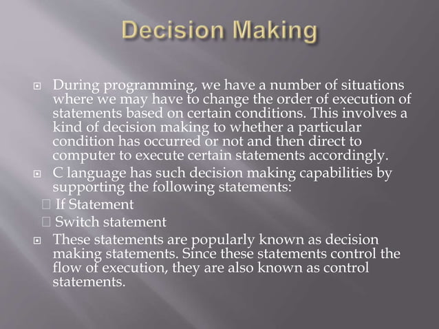 C Programming - Decision making, Looping | PPT