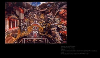 Retrato de la burguesía
David Alfaro Siqueiros
100 m²
Piroxilina sobre aplanado de cemento (aerógrafo y brochas)
1939
Sindicato Mexicano de Electricistas, México DF
 