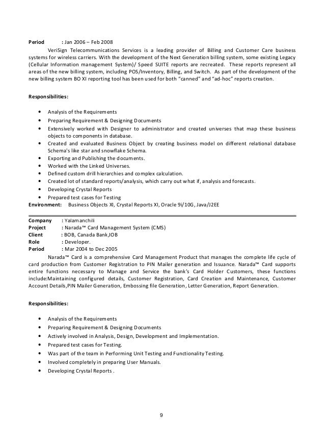 sap business objects resume