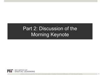 Part 2: Discussion of the 
Morning Keynote 
Unless otherwise specified this work is licensed under a Creative Commons Attribution 4.0 International License. 
10 
 