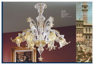 ART. 302/6
Ø 82 cm H 86 cm
6 x 60W E14
Finiture/Finishes/Finitions/протяжении
Metallo: Oro / Vetro: Cristallo
Metal: Gold / Glass: Crystal
Metal: Or / Verre: Cristal
Хрусталь/Золото
Люстра из стекла Мурано, 8 рожковая, отделка хрусталя
золотом и амброй
 