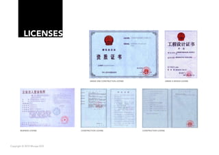 LICENSES




                                     GRADE ONE CONSTRUCTION LICENSE                          GRADE A DESIGN LICENSE




       BUSINESS LICENSE       CONSTRUCTION LICENSE                    CONSTRUCTION LICENSE




Copyright © 2010 Muraya DCE
 