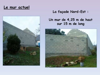 Le mur actuel
                  La façade Nord-Est :

                Un mur de 4,25 m de haut
                    sur 15 m de long
 