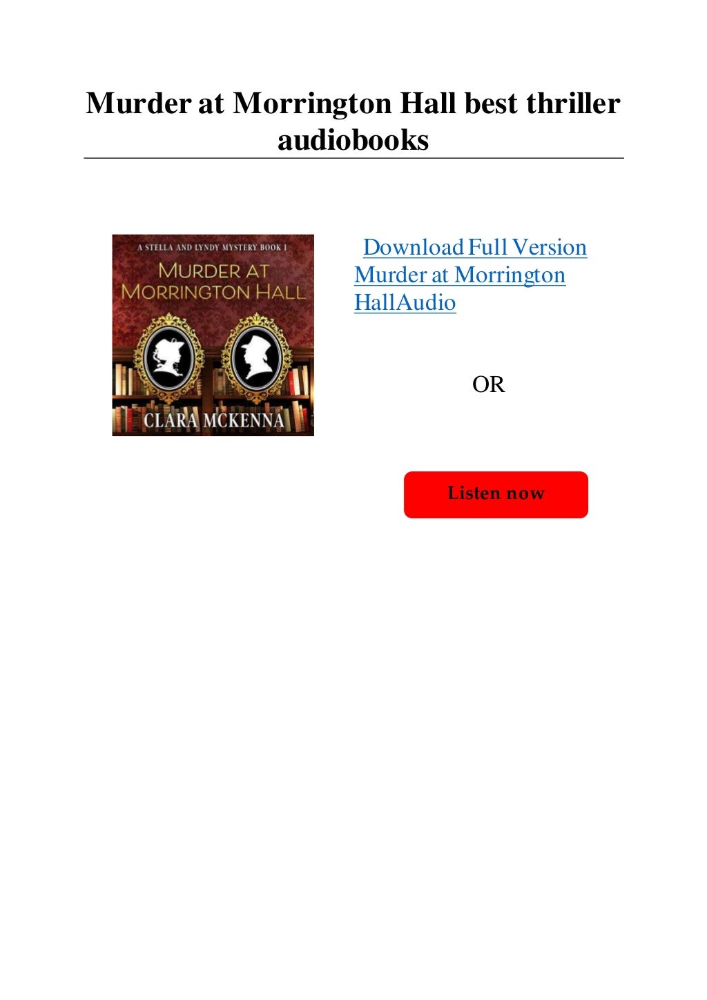 Murder at Morrington Hall best thriller audiobooks