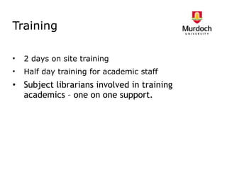 Murdoch University Presentation - Talis Aspire User Group February 2015