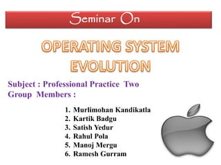 Seminar On
Subject : Professional Practice Two
Group Members :
1. Murlimohan Kandikatla
2. Kartik Badgu
3. Satish Yedur
4. Rahul Pola
5. Manoj Mergu
6. Ramesh Gurram
 