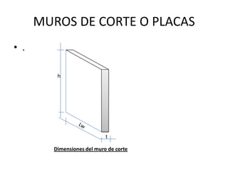 MUROS DE CORTE O PLACAS
• .

         h




                            t

        Dimensiones del muro de corte
 