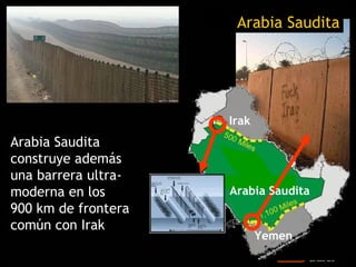 Arabia Saudita




                     Irak
Arabia Saudita
construye además
una barrera ultra-
moderna en los       Arabia Saudita
900 km de frontera
común con Irak
                            Yemen
 