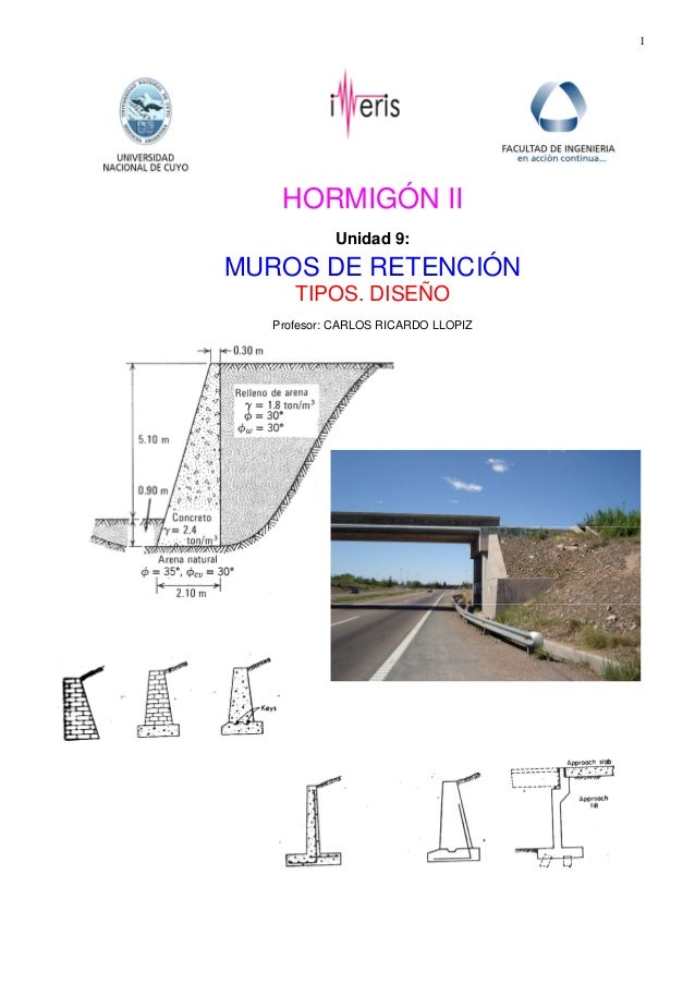 Muros de retención tipos. diseño hormigon armado