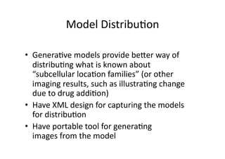 Model Distribu.on 

•  Genera.ve models provide beVer way of 
   distribu.ng what is known about 
   “subcellular loca.on ...
