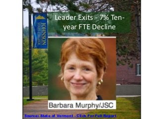 Leader Exits - 7% Ten-
year FTE Decline
Source: State of Vermont - Click For Full Report
 