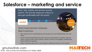 Salesforce – marketing and service
©	IDC			Visit	us	at	IDC.com	and	follow	us	on	Twitter:	@IDC
gmurray@idc.com
 