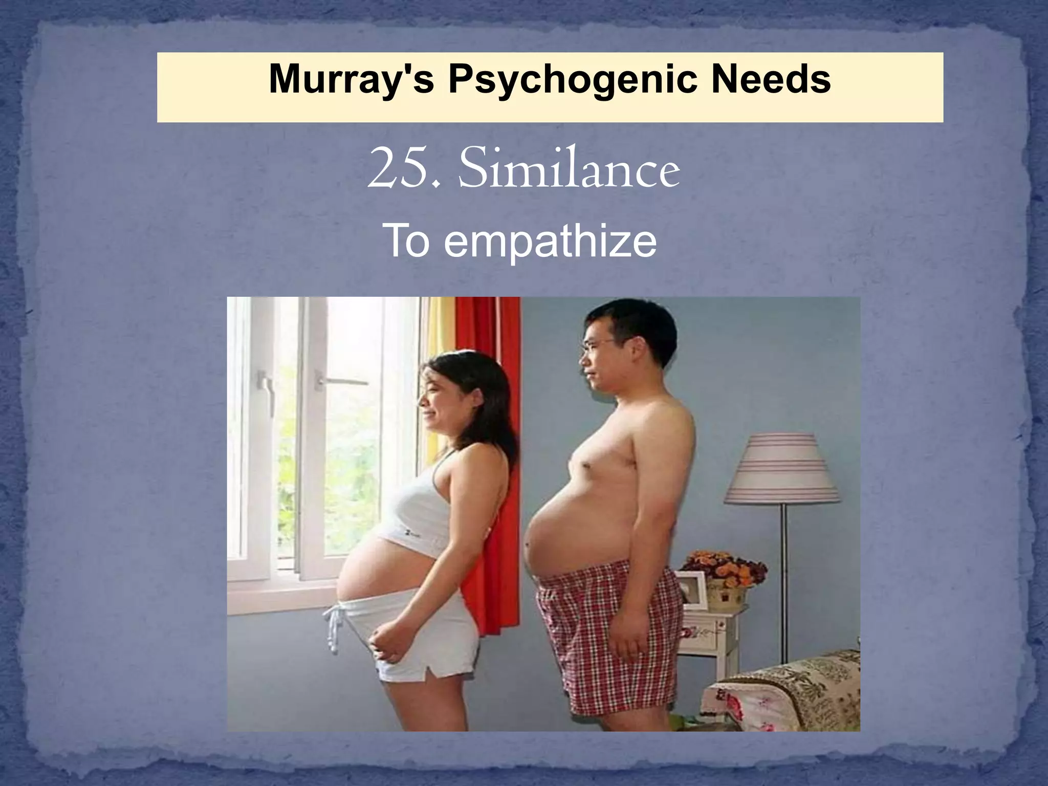 Murray's Psychogenic Needs

25. Similance
To empathize

 