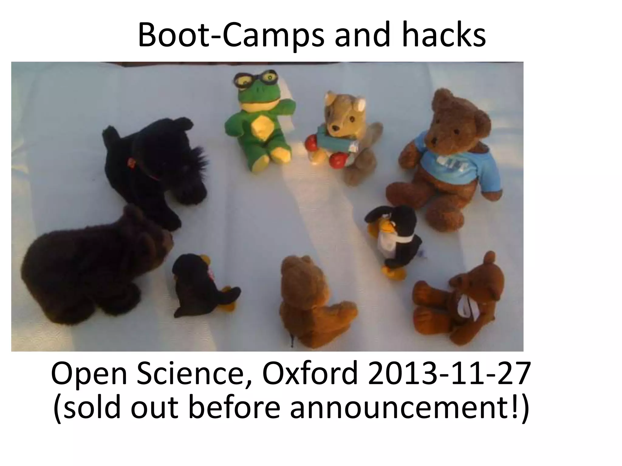 Boot-Camps and hacks

Open Science, Oxford 2013-11-27
(sold out before announcement!)

 