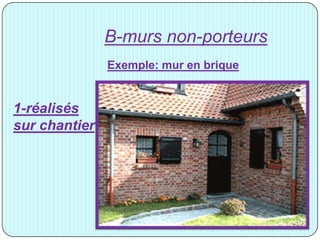 B-murs non-porteurs
1-réalisés
sur chantier
Exemple: mur en brique
 
