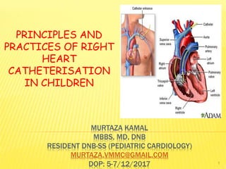 MURTAZA KAMAL
MBBS, MD, DNB
RESIDENT DNB-SS (PEDIATRIC CARDIOLOGY)
MURTAZA.VMMC@GMAIL.COM
DOP: 5-7/12/2017
PRINCIPLES AND
PRACTICES OF RIGHT
HEART
CATHETERISATION
IN CHILDREN
1
 