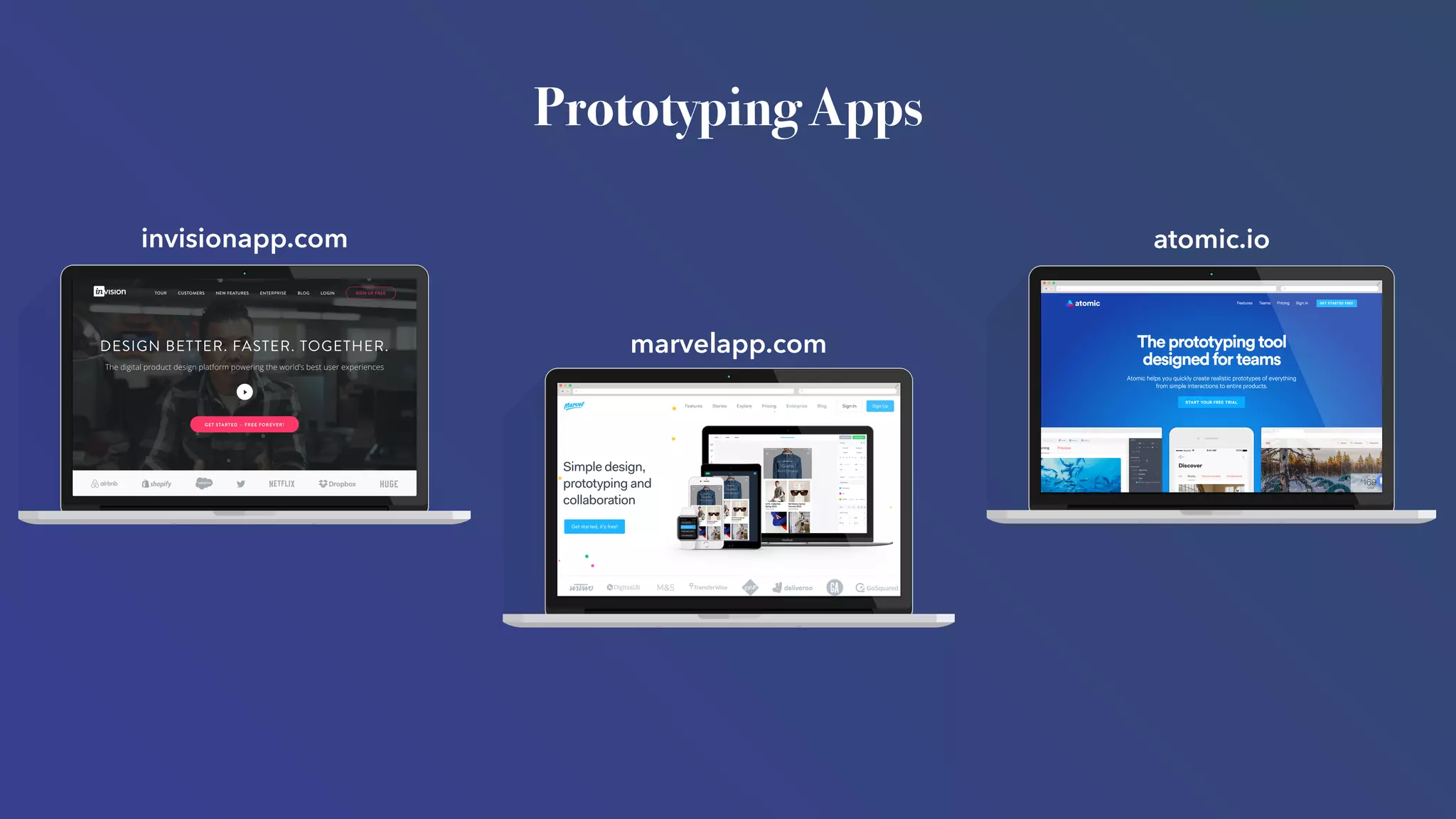 Prototyping Apps
atomic.io
marvelapp.com
invisionapp.com
 