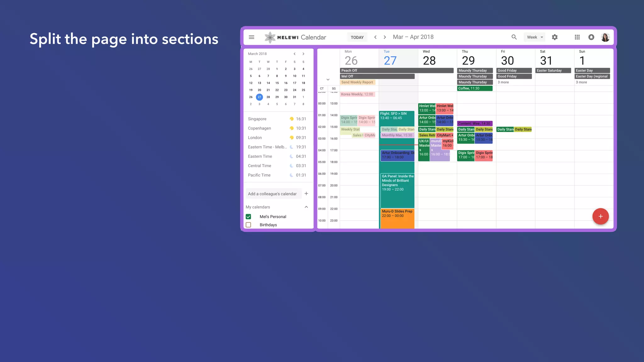 Split the page into sections
 