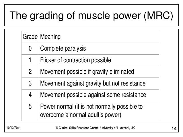 Muscle Power Grading Chart