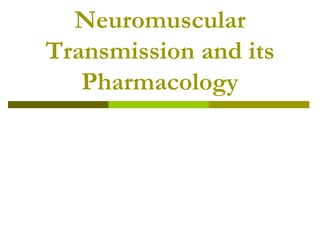 Neuromuscular
Transmission and its
Pharmacology
 