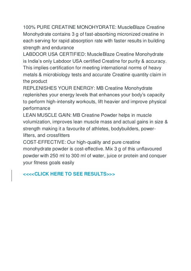 MuscleBlaze Creatine Monohydrate, India’s Only Labdoor USA Certified Creatine (Unflavoured, 100 g