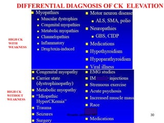 DIFFERENTIAL DIAGNOSIS OF CK ELEVATION
HIGH CK
WITH
WEAKNESS
HIGH CK
WITHOUT
WEAKNESS
Rosette Jabbour, MD 30
 