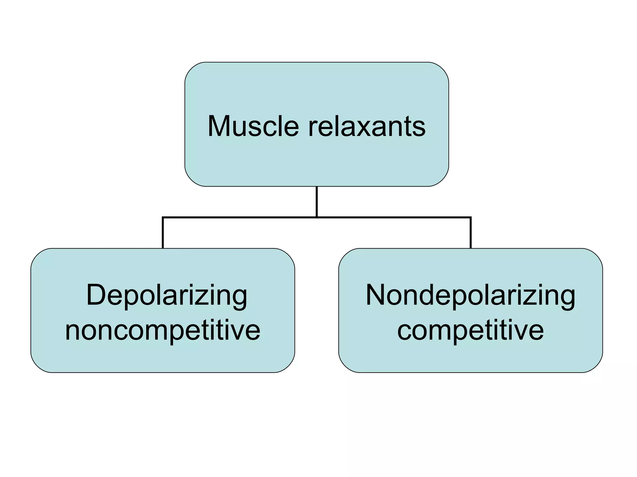 Muscle relaxants Depolarizing  noncompetitive Nondepolarizing competitive 