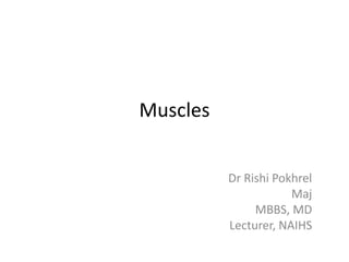 Muscles
Dr Rishi Pokhrel
Maj
MBBS, MD
Lecturer, NAIHS
 