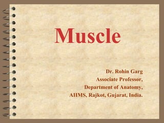 Muscle
Dr. Rohin Garg
Associate Professor,
Department of Anatomy,
AIIMS, Rajkot, Gujarat, India.
 